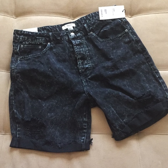 New Black Acid Wash High Rose Shorts - Picture 1 of 6